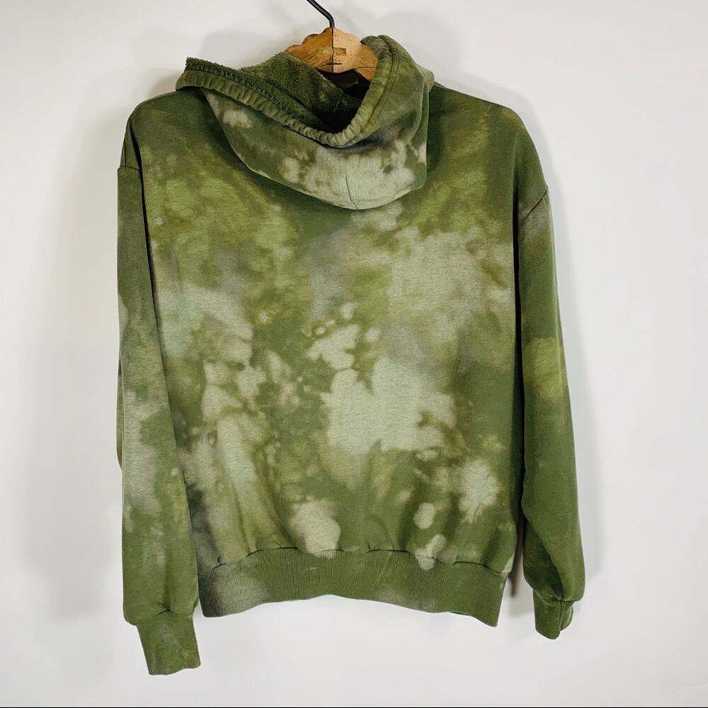 Army Green Tan Bleach Dyed Hoodie Medium - Picture 6 of 7